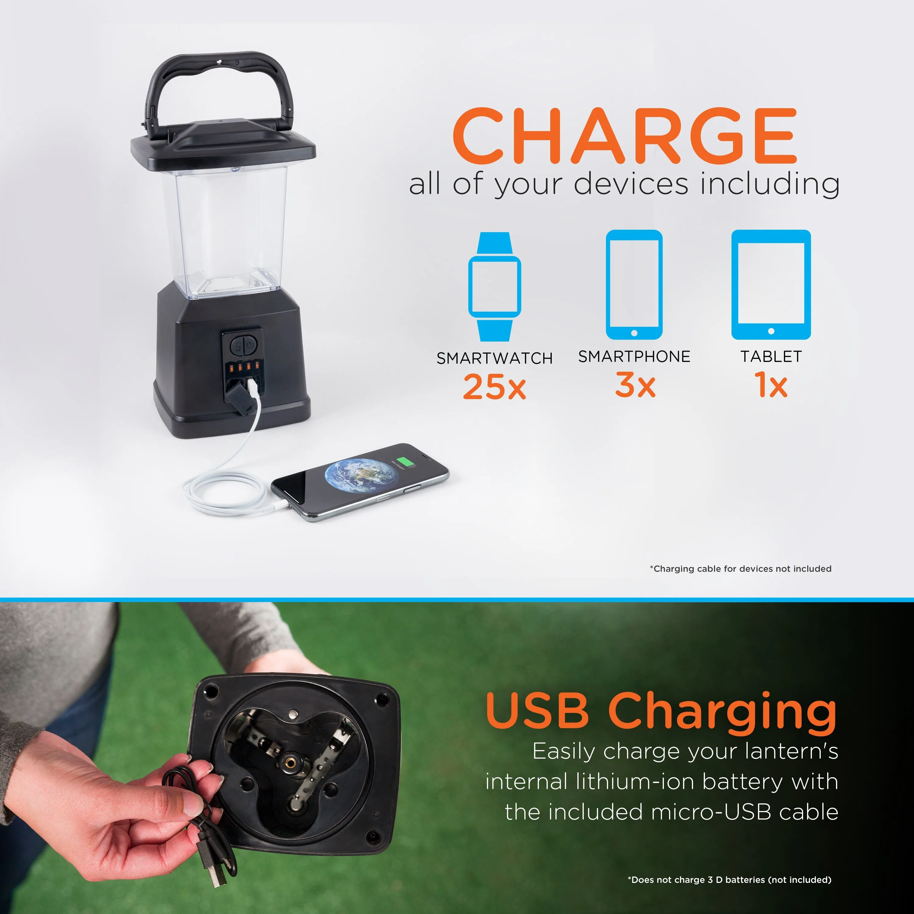 Enbrighten Lux Hybrid Dual Power Color-Select Dimmable LED Lantern with USB Charging, Black