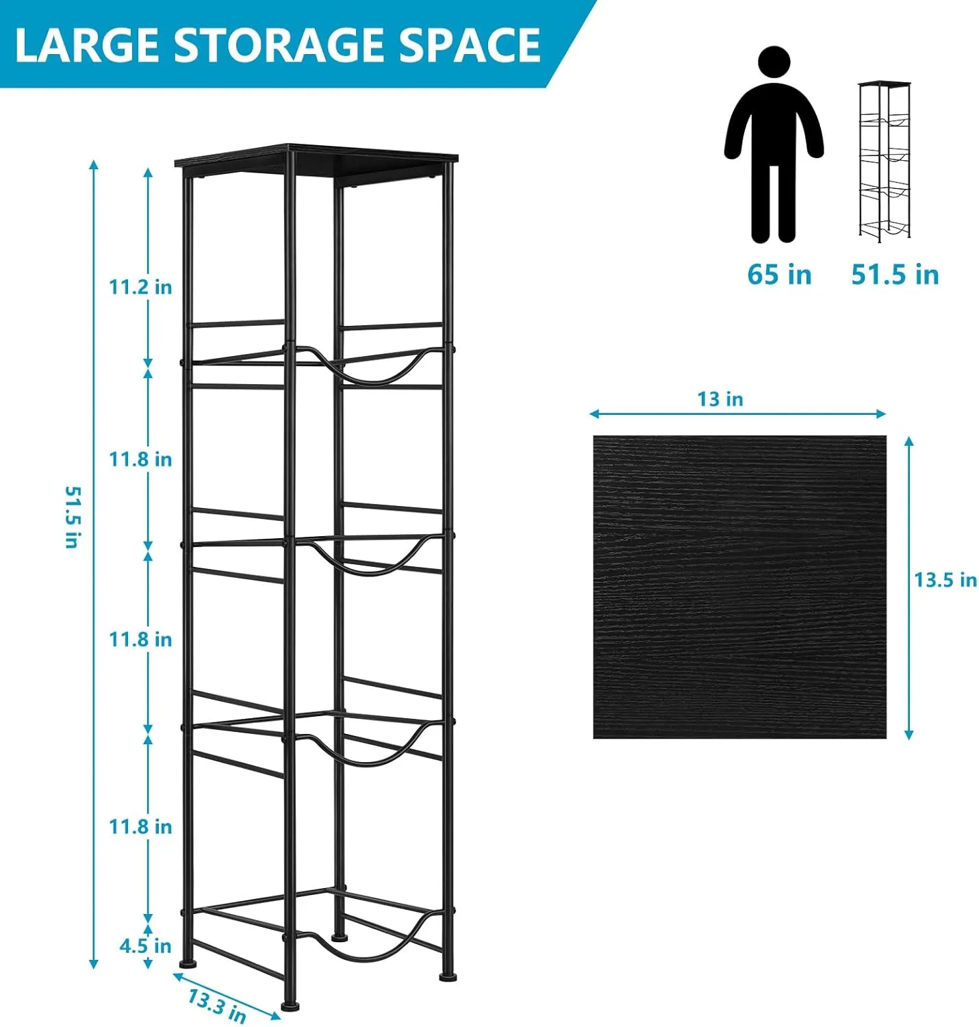 ETELI 5 Gallon Water Jug Holder 4 Tier Gallon Water Bottle Holder with Storage Shelve Water Cooler Jug Rack Stand for 5 Gallon Water Dispenser Organizer for Kitchen, Office, Living Room, Black