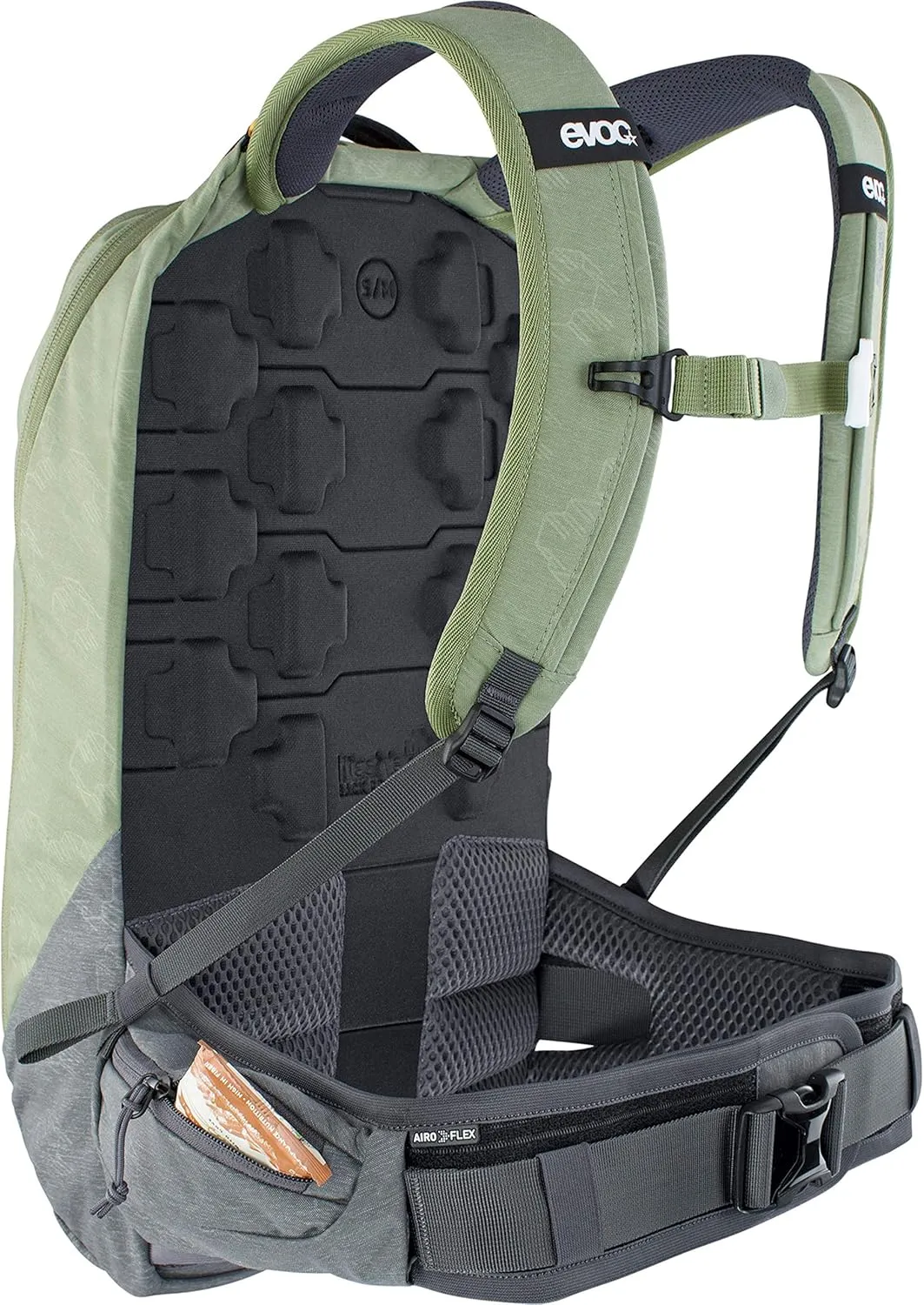 Evoc TRAIL PRO 10l protector backpack for day tours & trail riding (size: S/M, LITESHIELD PLUS back protector, lightweight, wide hip fins, 3l hydration bladder compartment), Olive/Carbon Grey