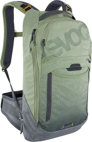 Evoc TRAIL PRO 10l protector backpack for day tours & trail riding (size: S/M, LITESHIELD PLUS back protector, lightweight, wide hip fins, 3l hydration bladder compartment), Olive/Carbon Grey