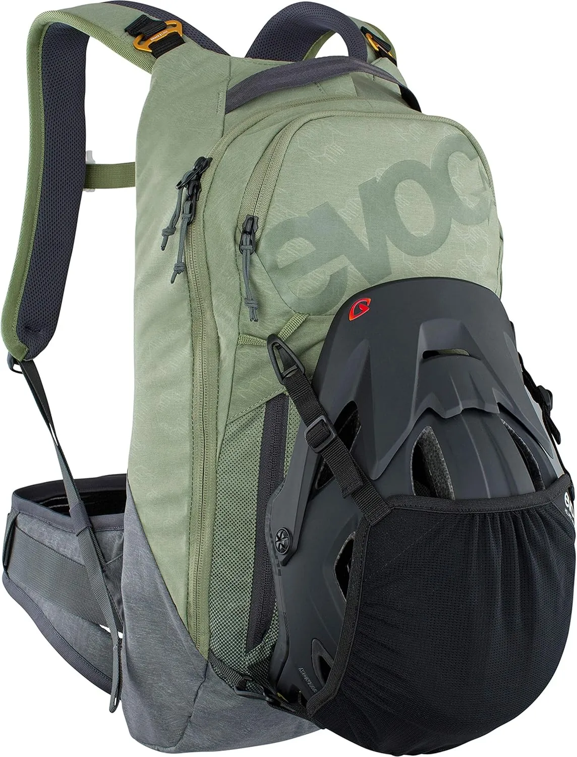 Evoc TRAIL PRO 10l protector backpack for day tours & trail riding (size: S/M, LITESHIELD PLUS back protector, lightweight, wide hip fins, 3l hydration bladder compartment), Olive/Carbon Grey