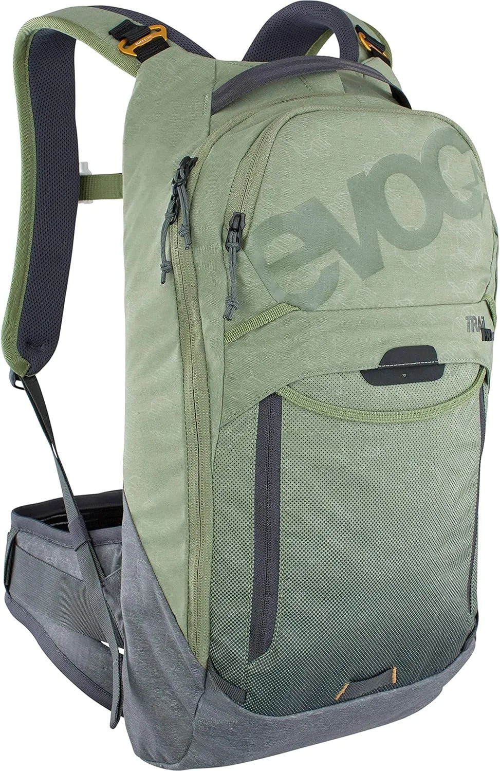Evoc TRAIL PRO 10l protector backpack for day tours & trail riding (size: S/M, LITESHIELD PLUS back protector, lightweight, wide hip fins, 3l hydration bladder compartment), Olive/Carbon Grey