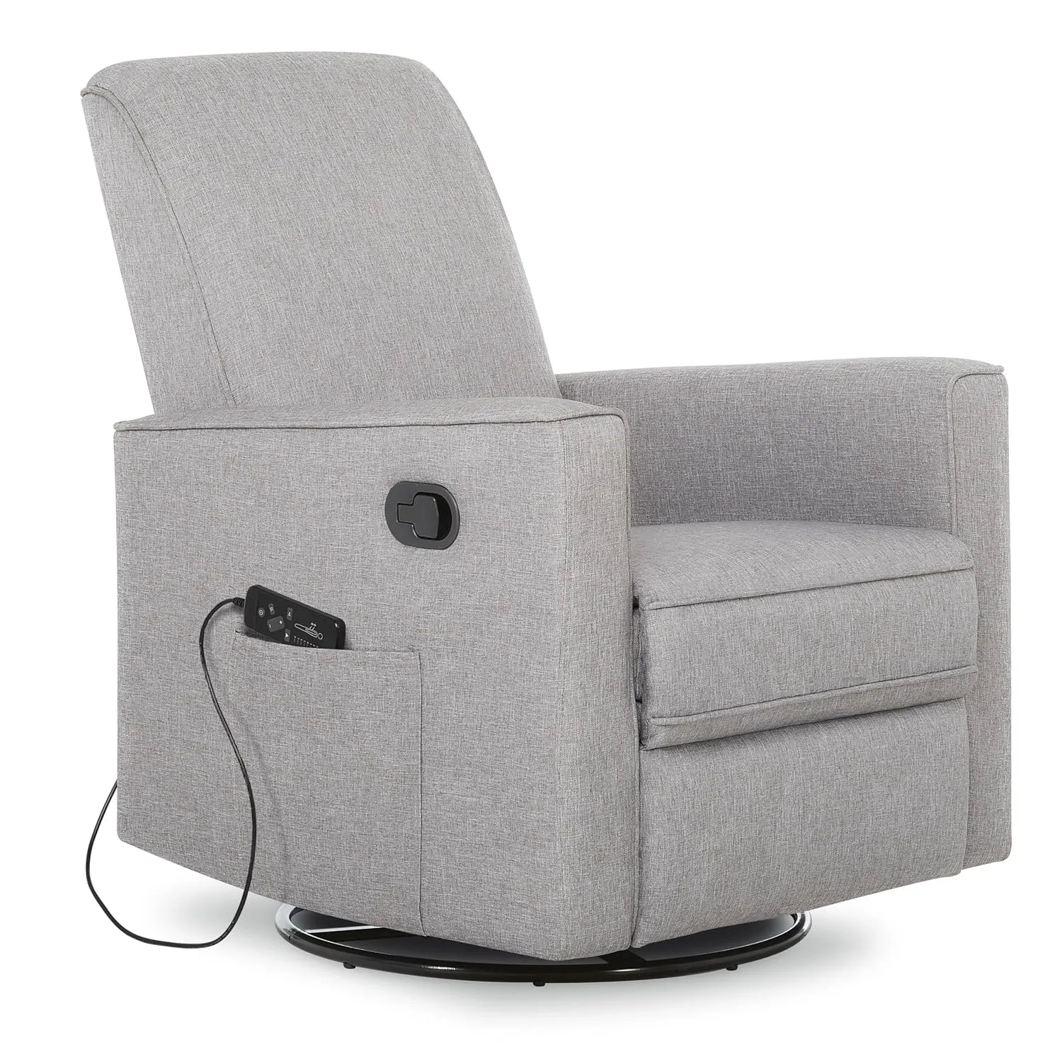 Evolur Raleigh Glider with Massager in Charcoal, Upholstered Plush Seating 360° Swivel Glider Rocking Chair, FSC Certified, Greenguard Gold & JPMA Certified Nursery Glider Recliner