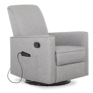 Evolur Raleigh Glider with Massager in Charcoal, Upholstered Plush Seating 360° Swivel Glider Rocking Chair, FSC Certified, Greenguard Gold & JPMA Certified Nursery Glider Recliner
