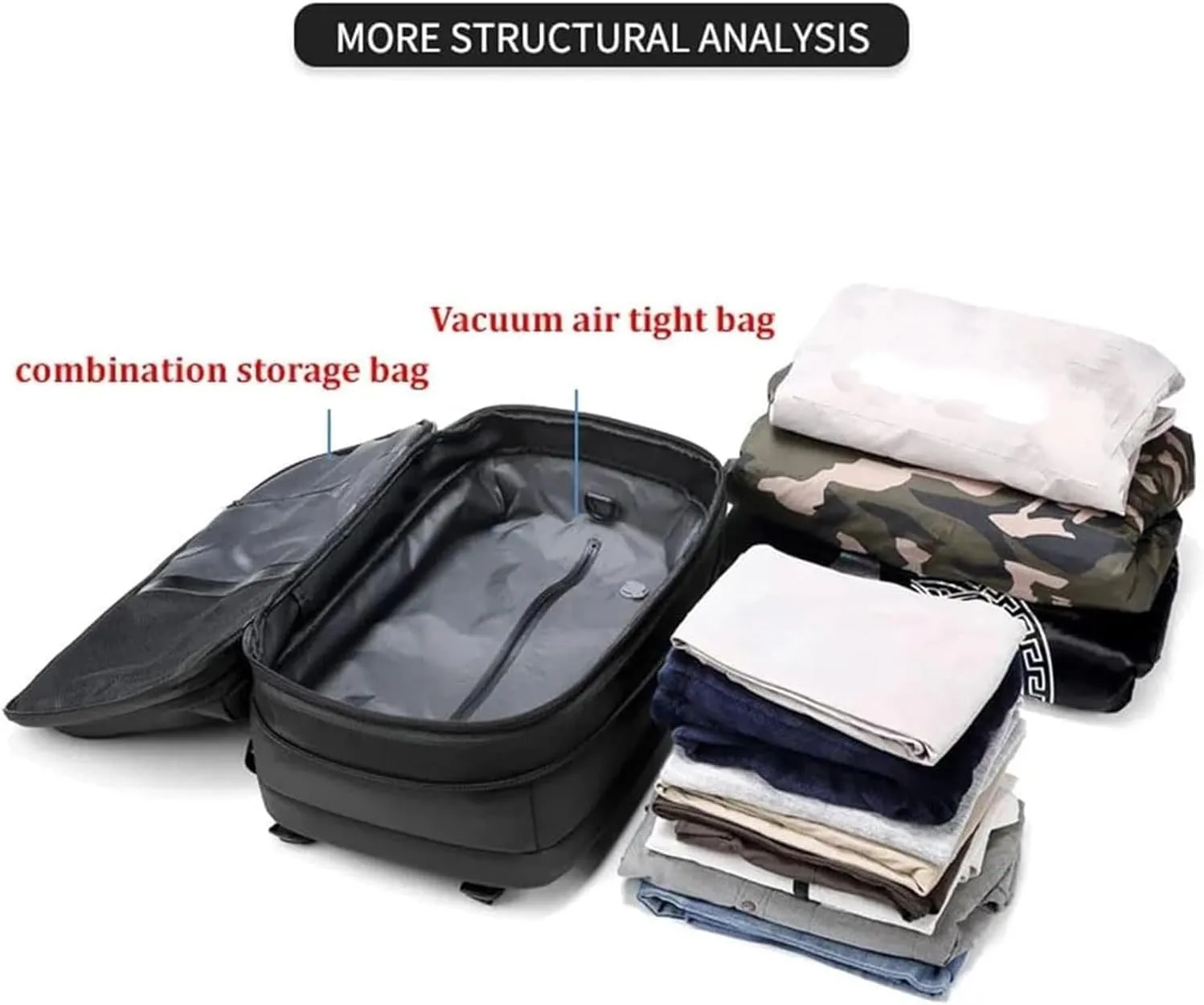 Expandable Vacpack Backpack,Vac Pack Backpack, alepeak vacuum backpack, 60L air vacuum compression backpack for travel (vacpack 2.0- Dark grey   electric vacuum), Medium