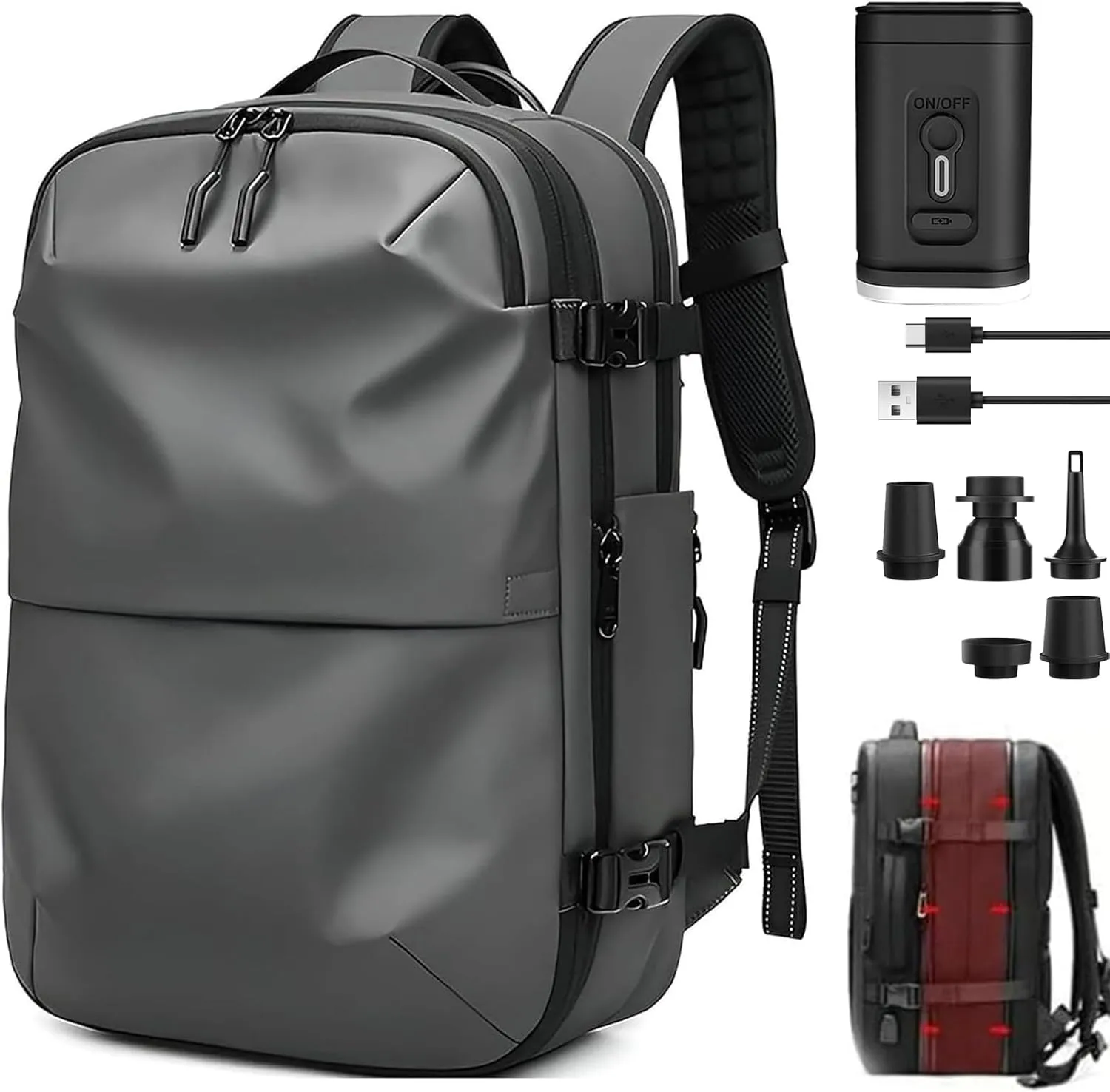 Expandable Vacpack Backpack,Vac Pack Backpack, alepeak vacuum backpack, 60L air vacuum compression backpack for travel (vacpack 2.0- Dark grey   electric vacuum), Medium