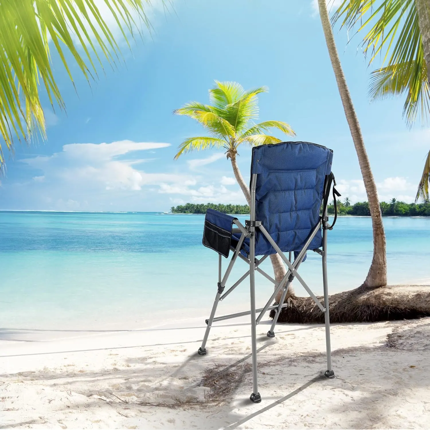 Extra Tall Folding Chairs for Adults 330lbs, Portable Bar Height Foldable Director Chairs for Camping Outside, Comfortable with High Back and Footrest, Blue