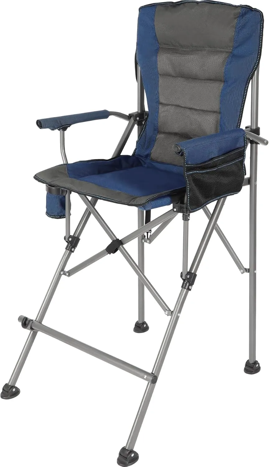 Extra Tall Folding Chairs for Adults 330lbs, Portable Bar Height Foldable Director Chairs for Camping Outside, Comfortable with High Back and Footrest, Blue