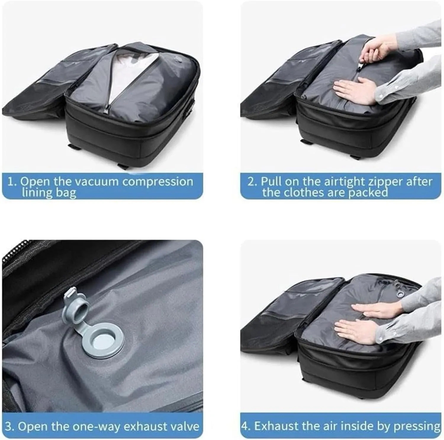 Ezyvac Backpack, 60l Vacpack Backpack with Vacuum Compression, Multifunctional Waterproof Expandable Anti-Theft Pack (Blue-2.0, Without Air Pump)