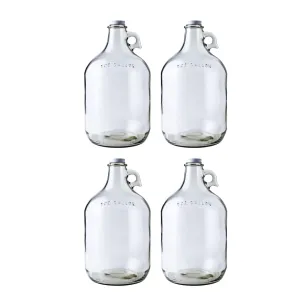 FastRack 1 Gallon Glass Jug w/ white Metal Caps, Clear, Pack of 4 | Food Grade – BPA Free, Glass for Fermentation & Storage | 128 oz Large Jug for Home Brewing, Kombucha, Wine & Beer