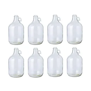 FastRack 1 Gallon Glass Jug WITHOUT CAPS, Clear, Pack of 8 | Food Grade – BPA Free Glass for Fermentation, Storage and Brewing | 128 oz Large Jug for Home Brewing, Kombucha, Wine & Beer