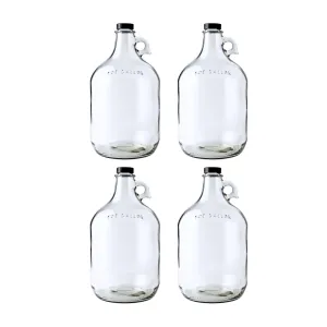 FastRack Clear 1 Gallon Glass Jug w/ Polyseal Caps | Pack of 4 | Food Grade – BPA Free Glass for Fermentation, Storage & Brewing | 128oz Large Jug for Home Brewing, Kombucha, Wine & Beer