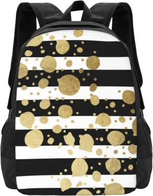 Faux Gold Paint Splatter On Black & White Stripes Lightweight Packable Backpack Travel Casual Large Capacity Daypack Foldable Backpack For Men Women