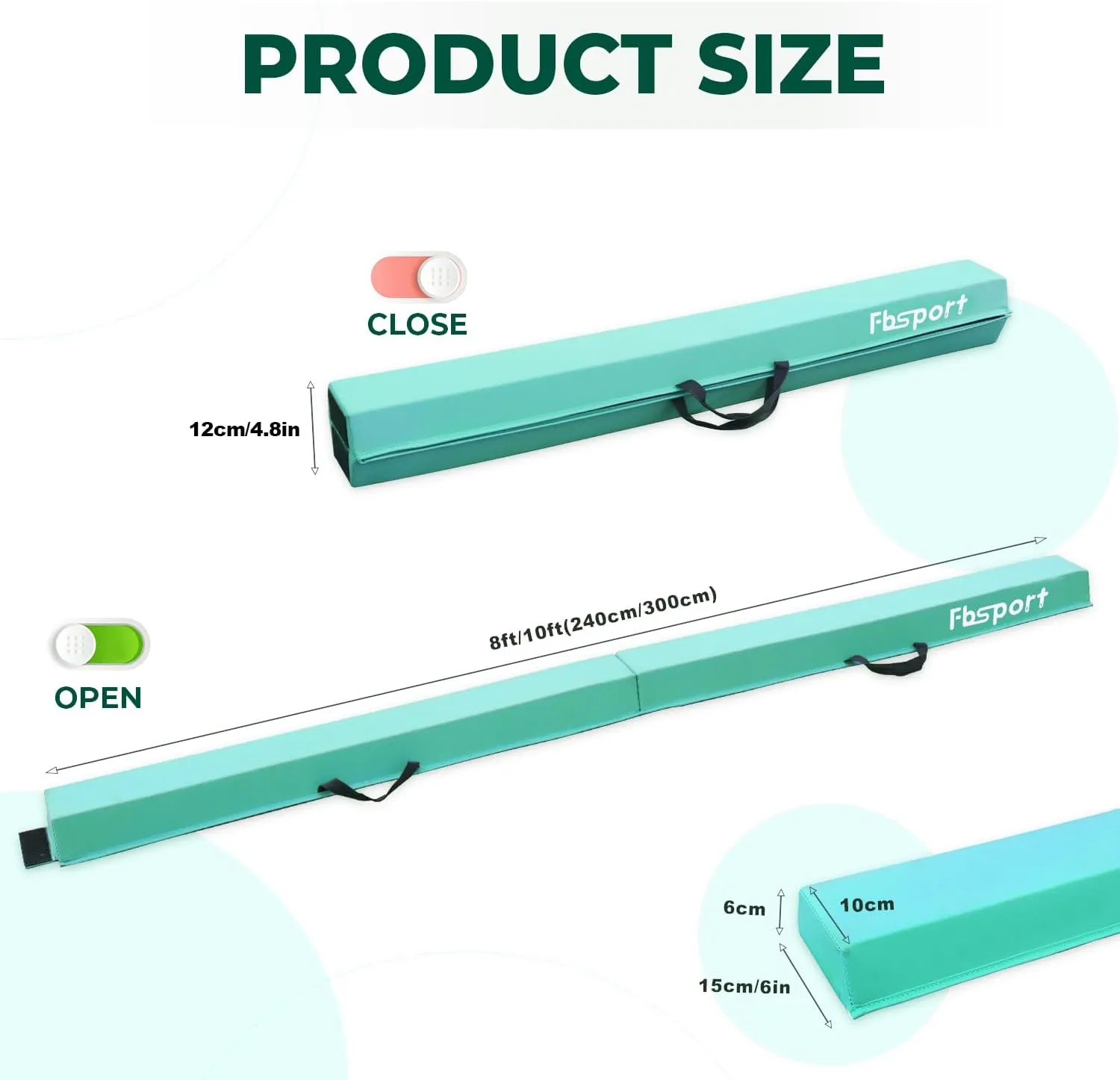 FBSPORT 8/10ft Balance Beam: Folding Floor Gymnastics Equipment PU Leather for Kids Adults,Non Slip Rubber Base, Gymnastics Beam for Training, Practice, Professional Home Training