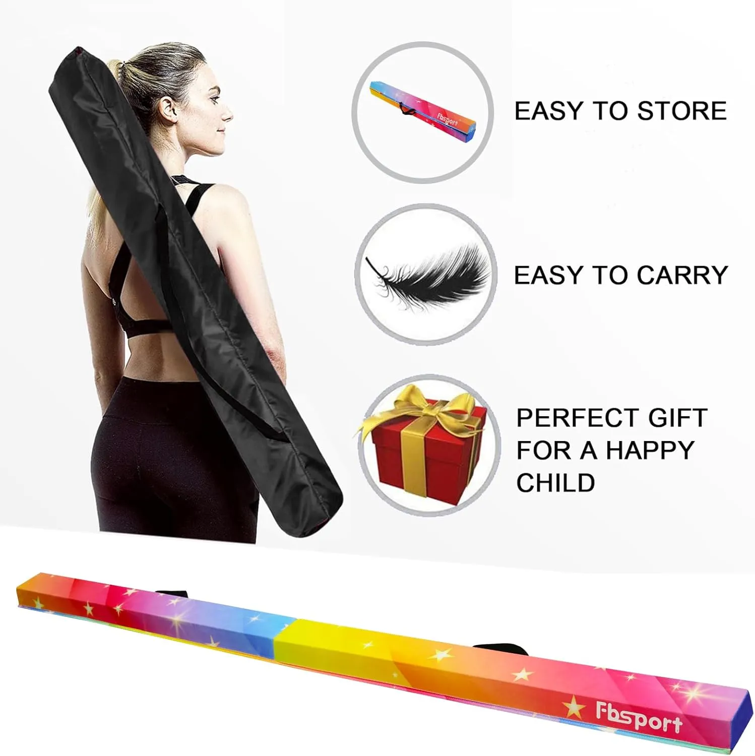 FBSPORT 8ft/9ft/9.5/10ft Balance Beam: Folding Floor Gymnastics Equipment for Kids Adults,Non Slip Rubber Base, Gymnastics Beam for Training, Physical Therapy and Professional Home Training