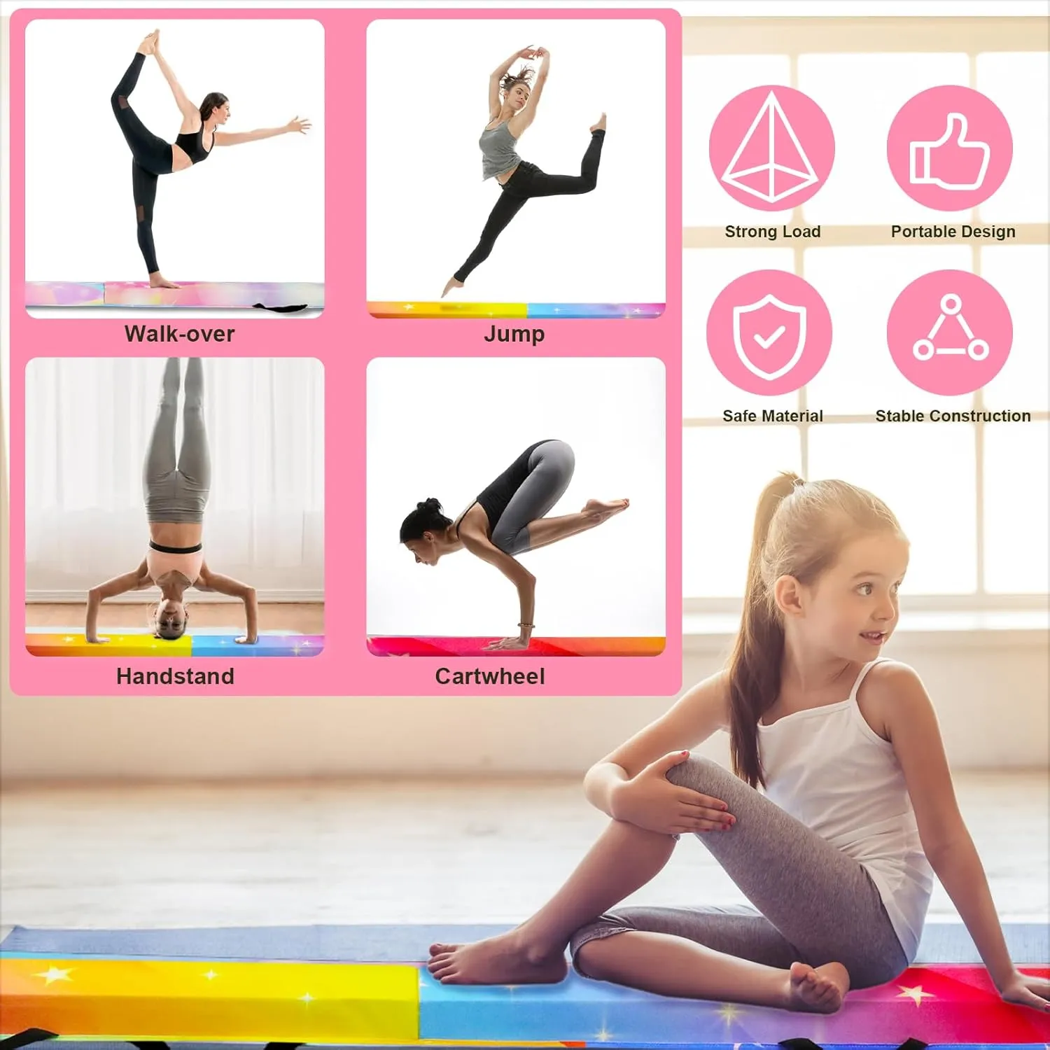 FBSPORT 8ft/9ft/9.5/10ft Balance Beam: Folding Floor Gymnastics Equipment for Kids Adults,Non Slip Rubber Base, Gymnastics Beam for Training, Physical Therapy and Professional Home Training