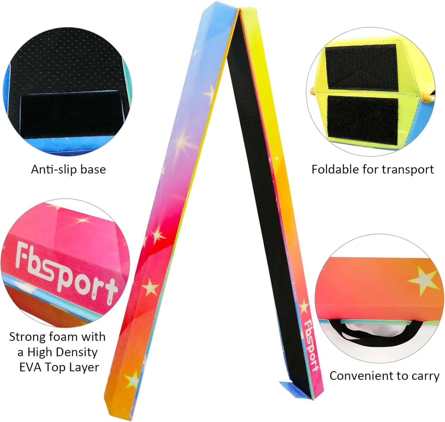 FBSPORT 8ft/9ft/9.5/10ft Balance Beam: Folding Floor Gymnastics Equipment for Kids Adults,Non Slip Rubber Base, Gymnastics Beam for Training, Physical Therapy and Professional Home Training