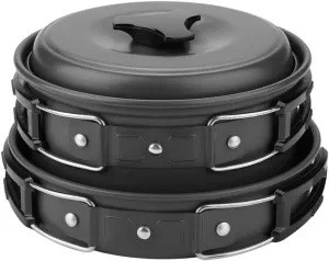 Fdit 8Pcs Camping Cookware Mess Kit,Aluminum Alloy Travel Camping Picnic Cookware Camping Pots and Pans Set,Portable Cooking Pot Pan Bowel Set for Outdoor Cooking and Picnic