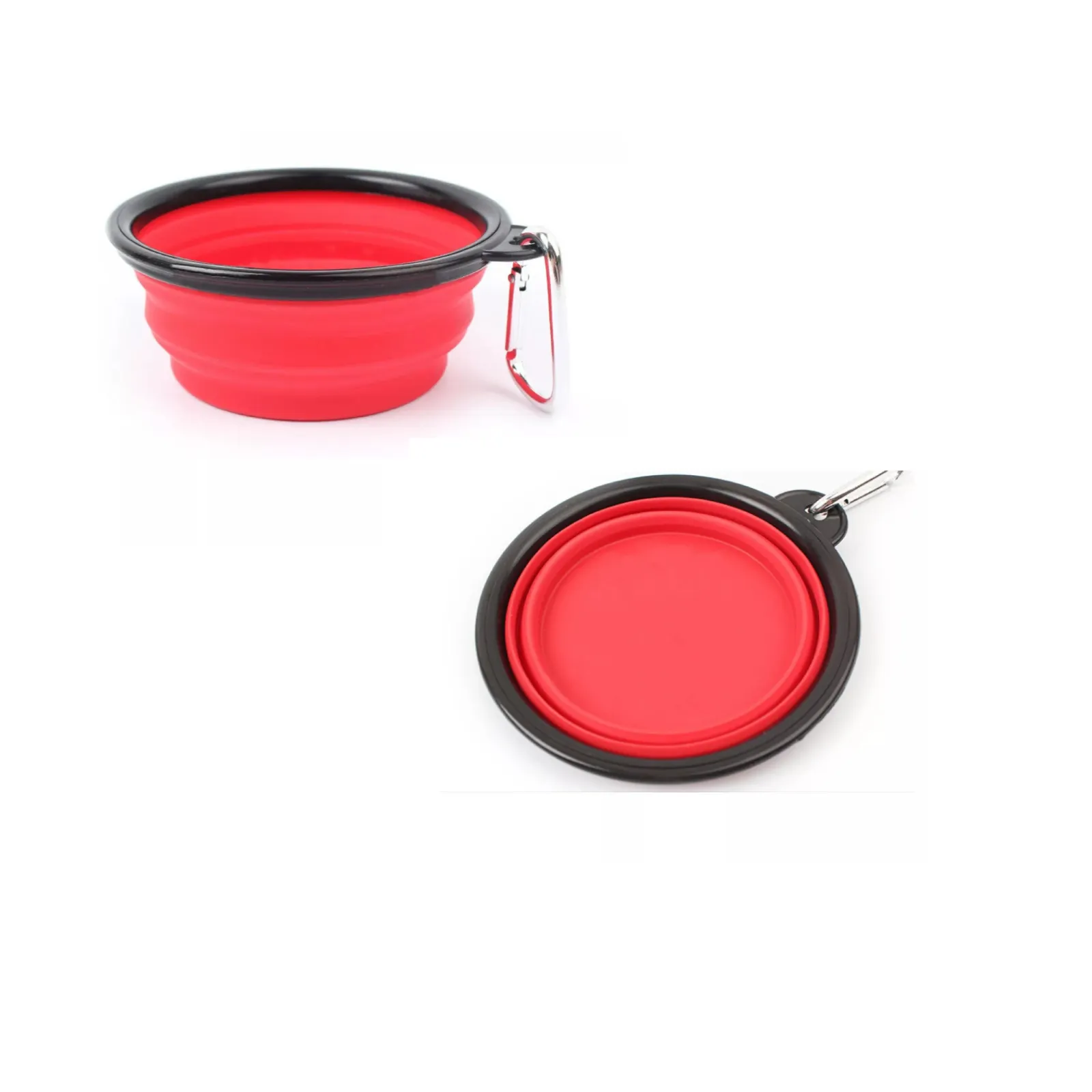 Feeding Bowl Water Dish Feeder Red with Black Ring Pet Dog Cat Collapsible