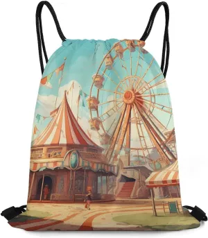 Ferris Wheel Entertainment Drawstring Backpack Lightweight String Bag Sports Sackpack Cinch Bags for Gym Travel