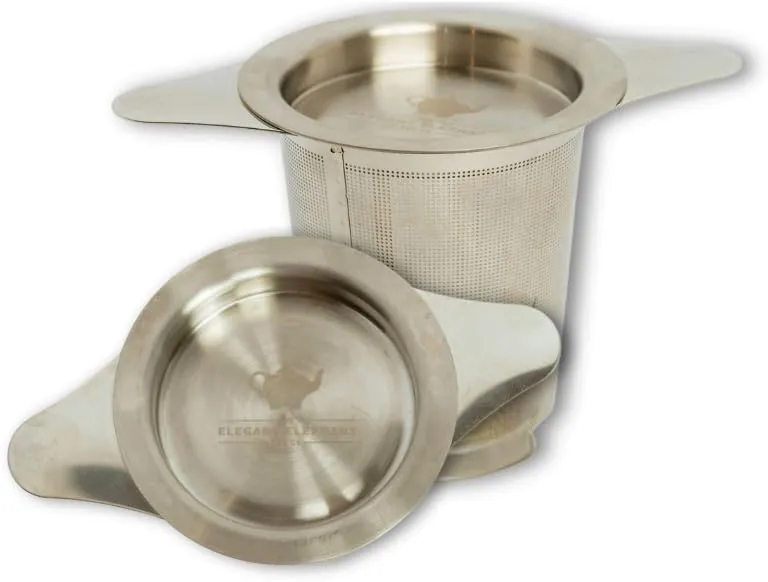 Fine Mesh Stainless Steel Tea Infuser for Loose Leaf Tea - 18/8 Food-Grade Stainless Steel Brew Basket, Steeper & Strainer - Double Handles for Cups, Mugs, and Teacups - The Elegant Elephant