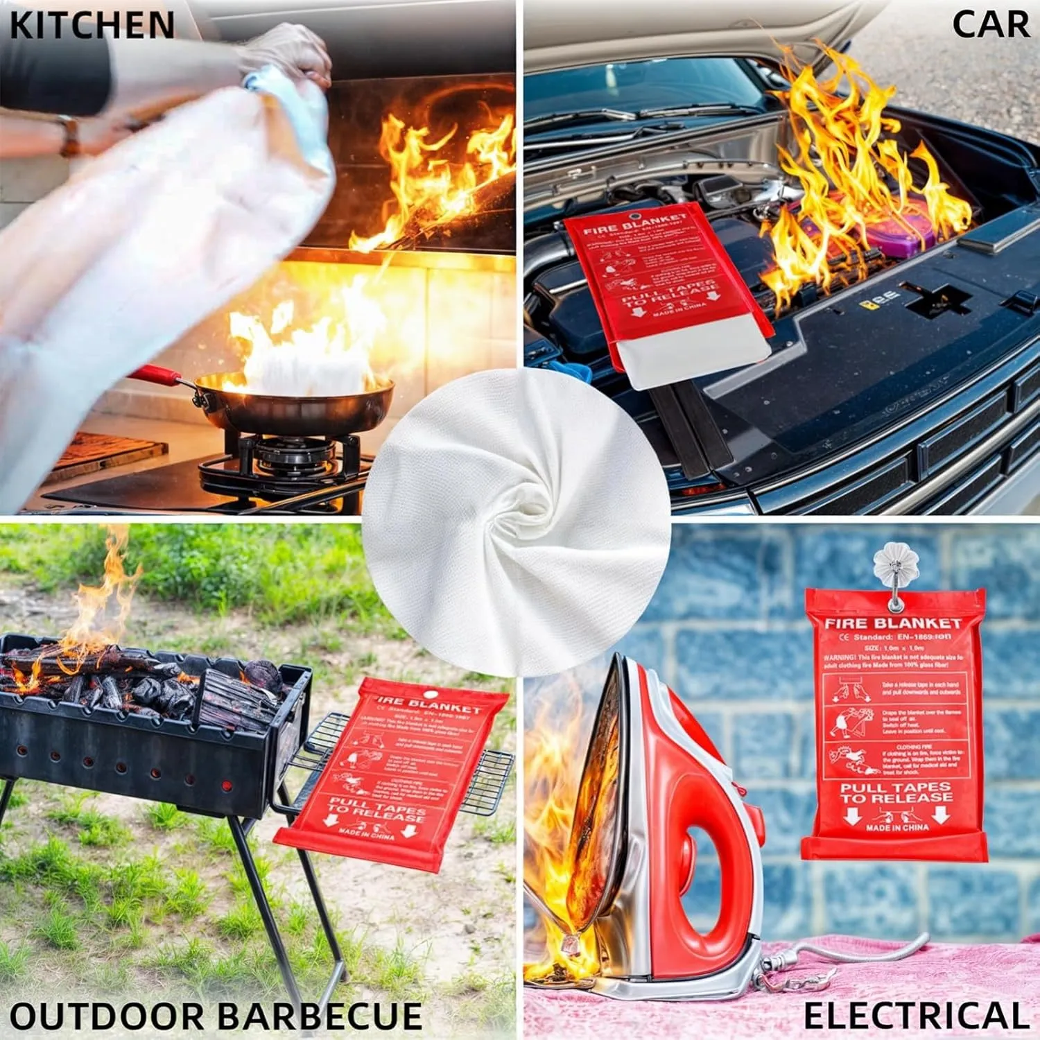 Fire Blanket - Emergency Blanket, 2 Pack 72" x 72" Fire Extinguisher for Home Kitchen, Fiberglass Fire Blankets Emergency for Home, Prepared Hero Fire Blanket for Home