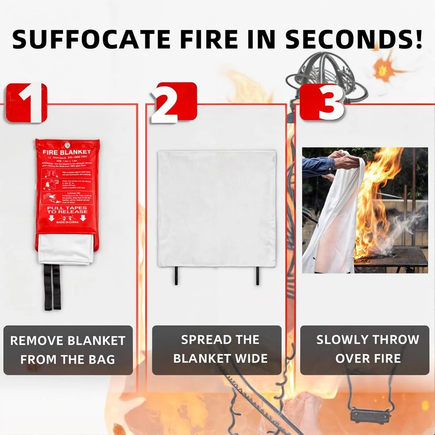 Fire Blanket - Emergency Blanket, 2 Pack 72" x 72" Fire Extinguisher for Home Kitchen, Fiberglass Fire Blankets Emergency for Home, Prepared Hero Fire Blanket for Home