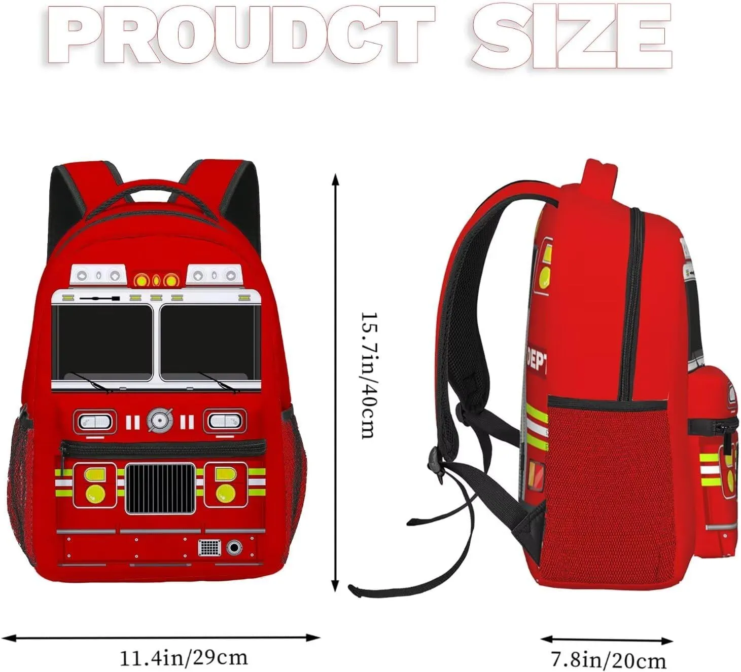 Fire Truck Backpack for Kids Boys Girls, Funny Bookbags For Elementary Middle School, Large Travel Laptop Backpacks, Durable Lightweight School Bags