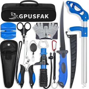Fishing Tool Kit, 11 Pieces Fishing Gear, Fishing Pliers with Lanyard, Fillet Knife, Fish Lip Gripper, Fly Ice Fishing Hook Extractor, Anti-Cutting Gloves