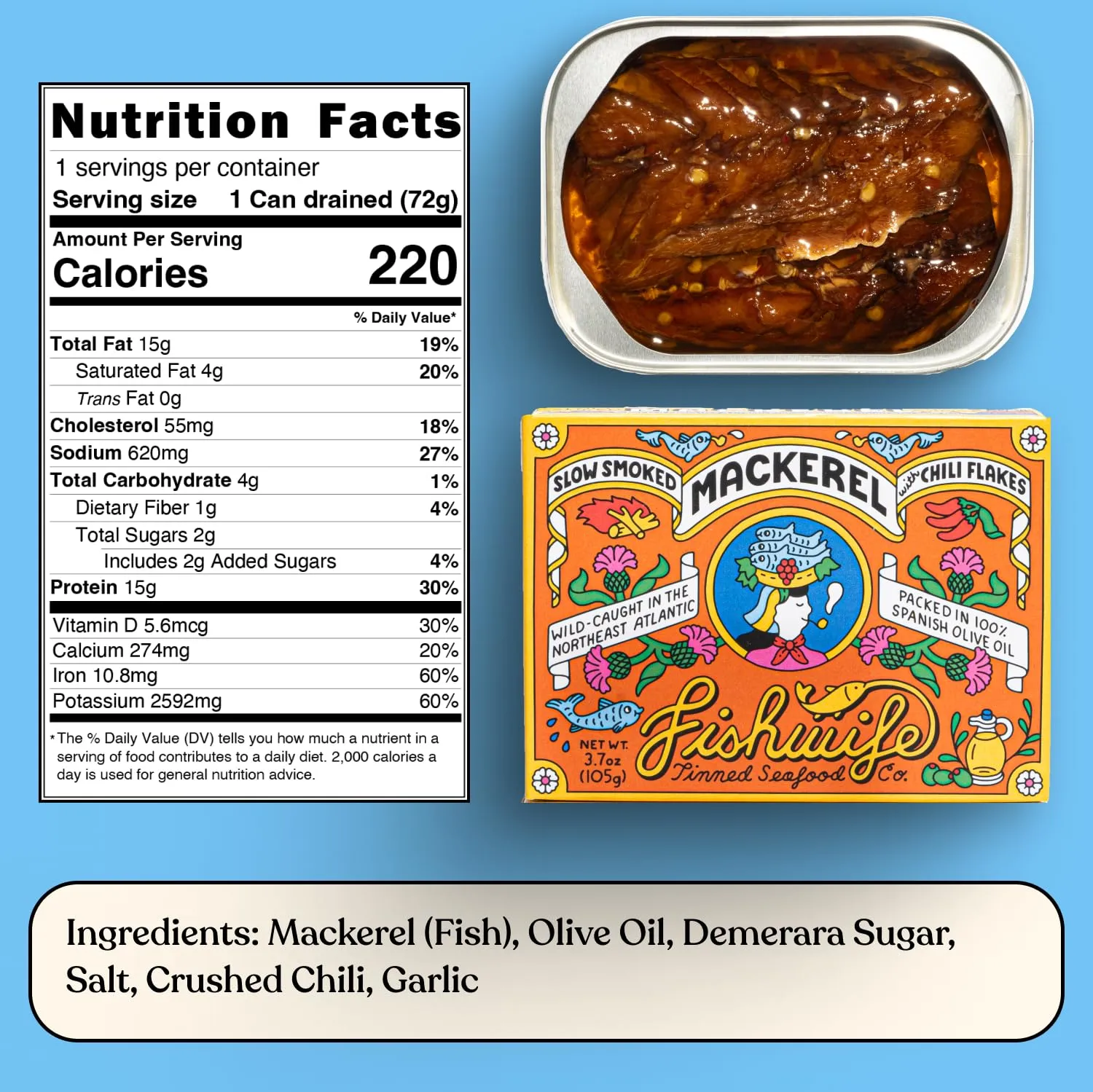 Fishwife Smoky Trio 3-Pack (Smoked Rainbow Trout, Smoked Atlantic Salmon, Smoked Mackerel) | MSC-Certified Sustainable Seafood, High Protein, Gluten Free | Handpacked in BPA-Free Tins