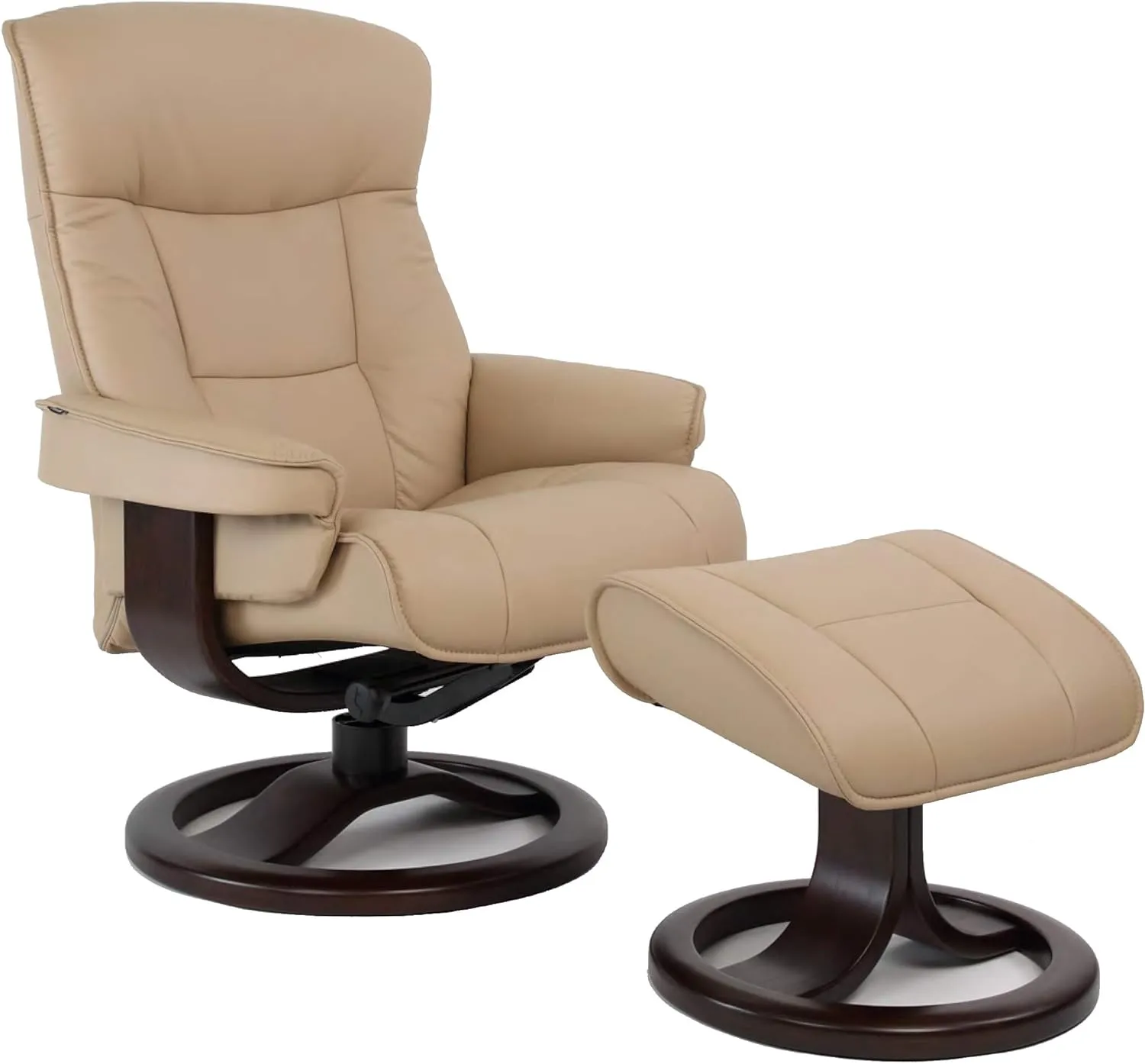 Fjords 775 Bergen Large Recliner and Ottoman Norwegian Ergonomic Scandinavian Lounge Reclining Chair Furniture Nordic Line Genuine Cappuccino Leather Cherry Wood