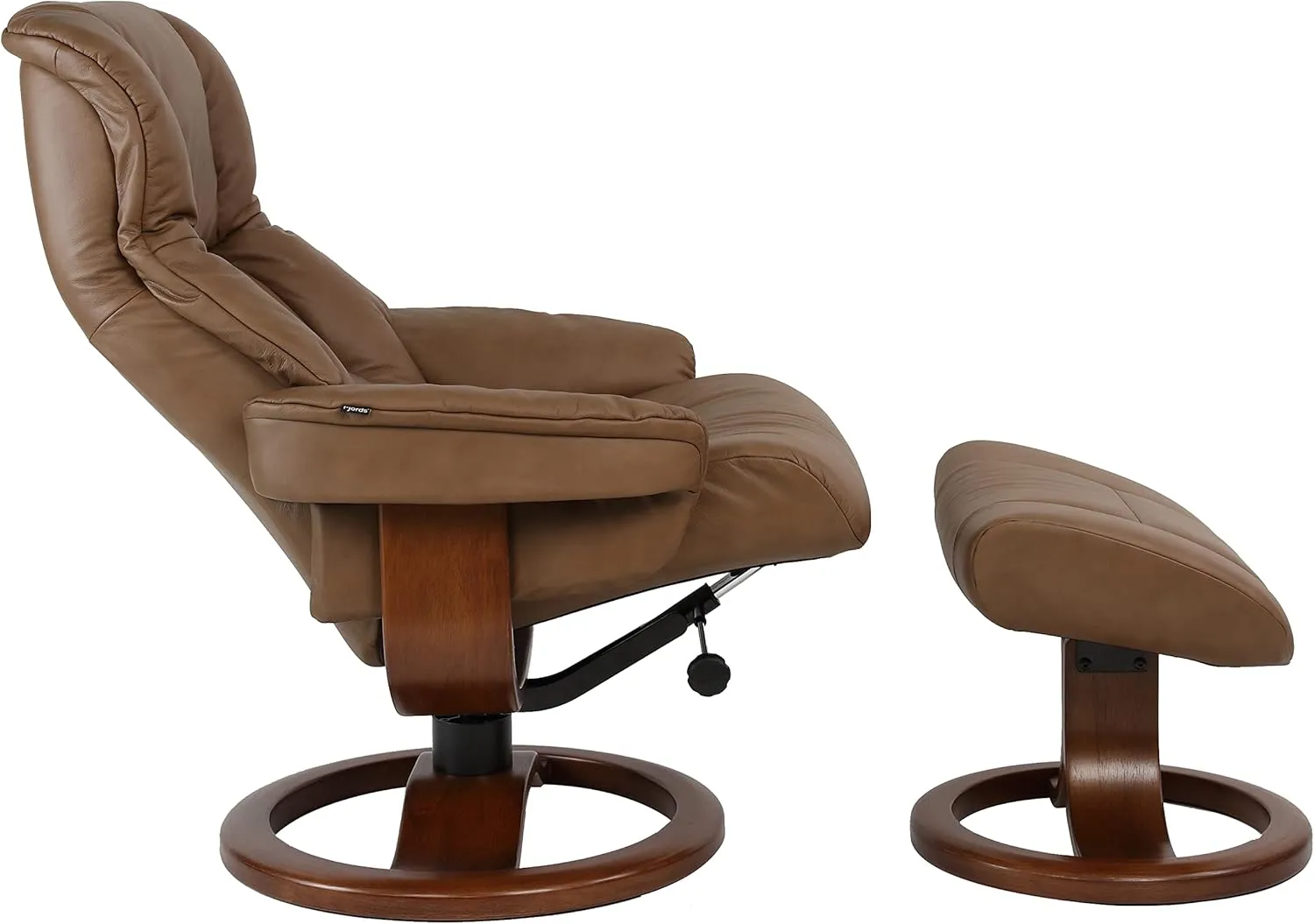 Fjords 855 Loen Small Leather Recliner Norwegian Ergonomic Scandinavian Lounge Reclining Chair Furniture Nordic Line Genuine Cappuccino Leather Cherry Wood