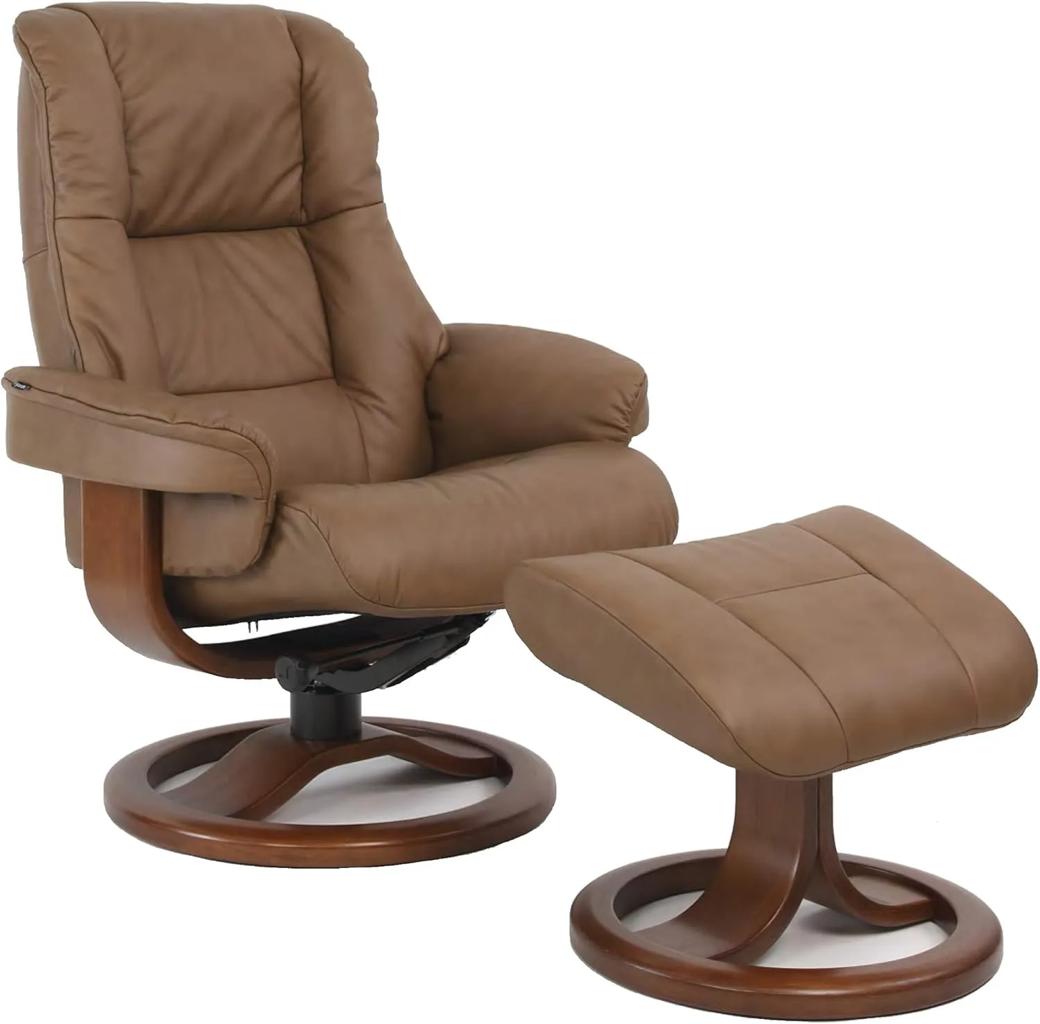 Fjords 855 Loen Small Leather Recliner Norwegian Ergonomic Scandinavian Lounge Reclining Chair Furniture Nordic Line Genuine Cappuccino Leather Cherry Wood