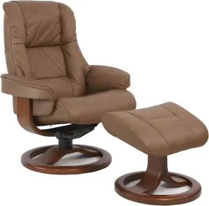 Fjords 855 Loen Small Leather Recliner Norwegian Ergonomic Scandinavian Lounge Reclining Chair Furniture Nordic Line Genuine Cappuccino Leather Cherry Wood