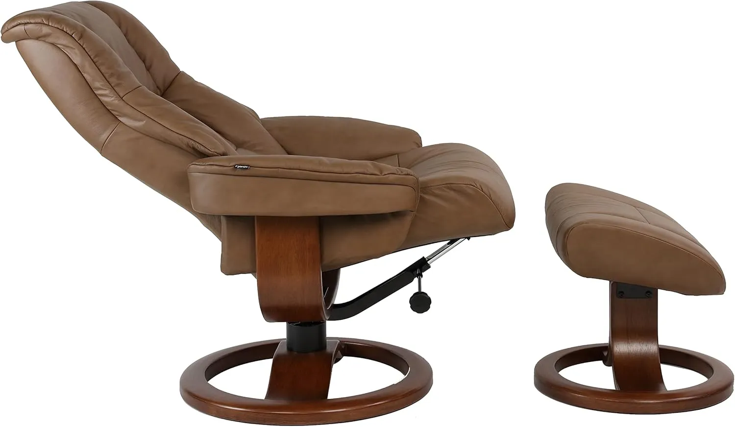 Fjords 855 Loen Small Leather Recliner Norwegian Ergonomic Scandinavian Lounge Reclining Chair Furniture Nordic Line Genuine Cappuccino Leather Cherry Wood