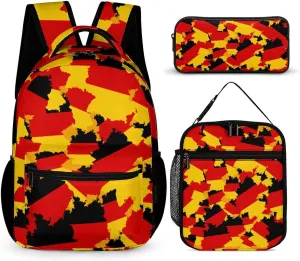 Flag Map of Germany Cute Backpack Set with Lunch Bag and Pencil Case Lightweight Bags Sets