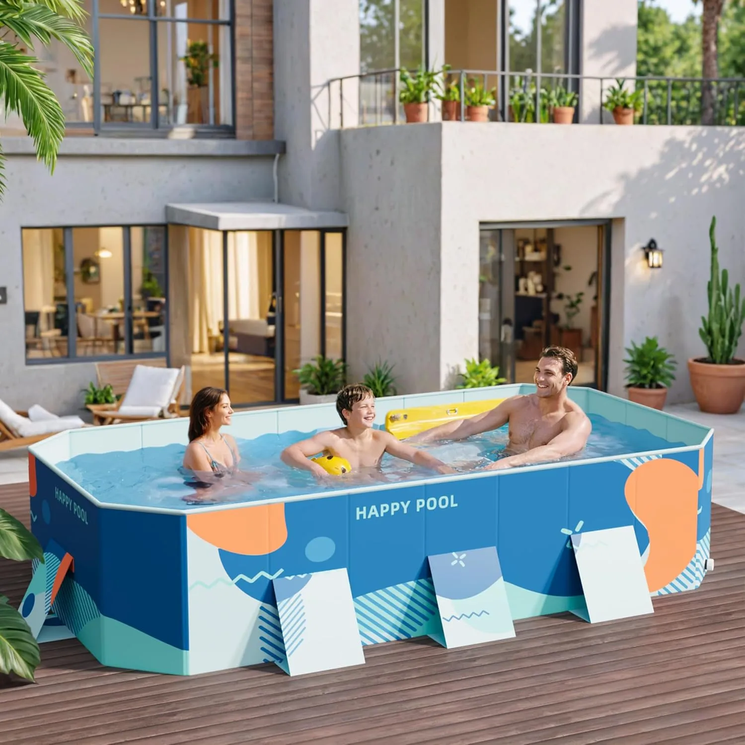 Flamaker Above Ground Pool Foldable Non-Inflatable Pool with 3 drains Outdoor Swimming Pool with Hard Plastic Shell Portable Pool for Backyard Garden(Light Blue, 112.6" x 65.75" x 19.69")