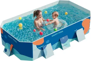 Flamaker Above Ground Pool Foldable Non-Inflatable Pool with 3 drains Outdoor Swimming Pool with Hard Plastic Shell Portable Pool for Backyard Garden(Light Blue, 112.6" x 65.75" x 19.69")