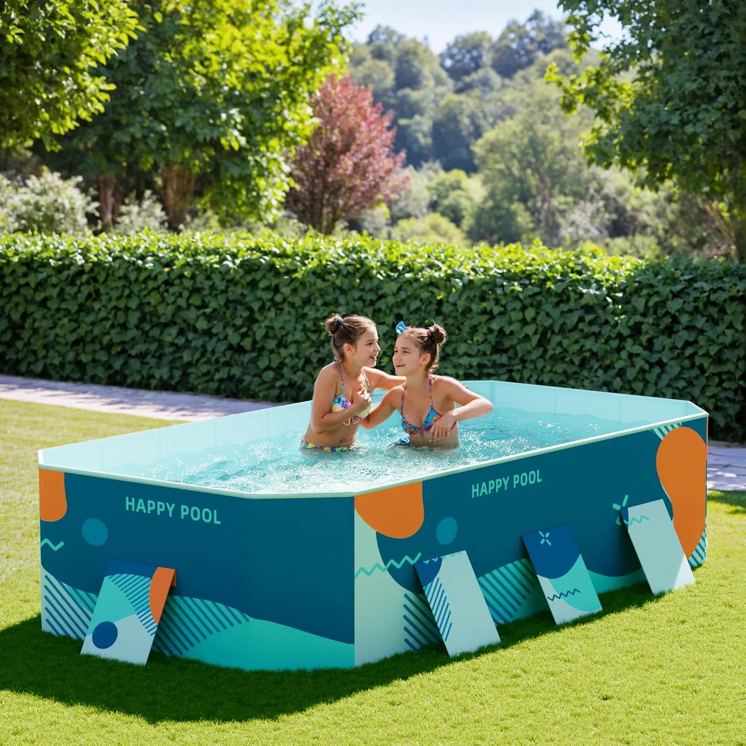 Flamaker Above Ground Pool Foldable Non-Inflatable Pool with 3 drains Outdoor Swimming Pool with Hard Plastic Shell Portable Pool for Backyard Garden(Light Blue, 112.6" x 65.75" x 19.69")