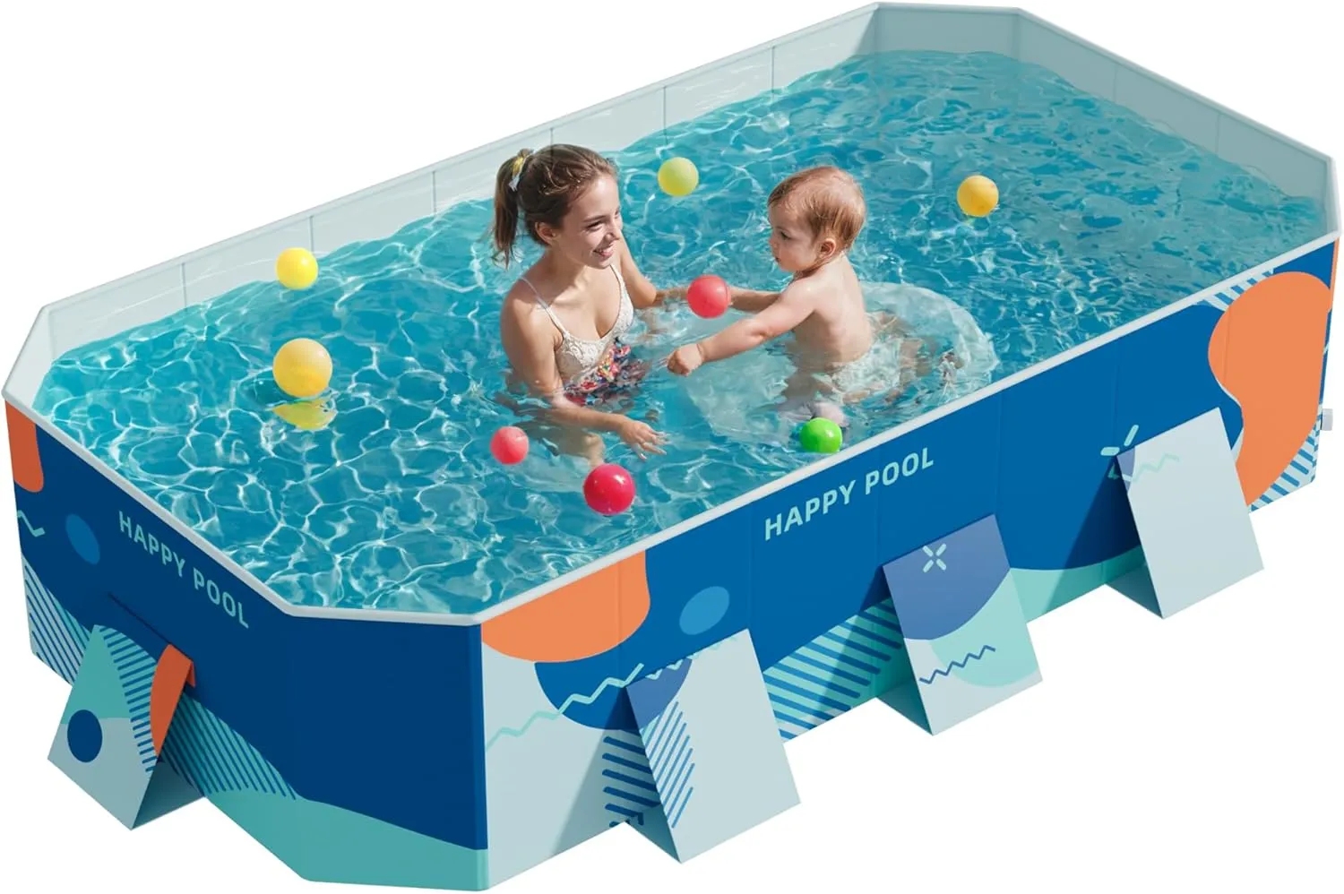 Flamaker Above Ground Pool Foldable Non-Inflatable Pool with 3 drains Outdoor Swimming Pool with Hard Plastic Shell Portable Pool for Backyard Garden(Light Blue, 112.6" x 65.75" x 19.69")