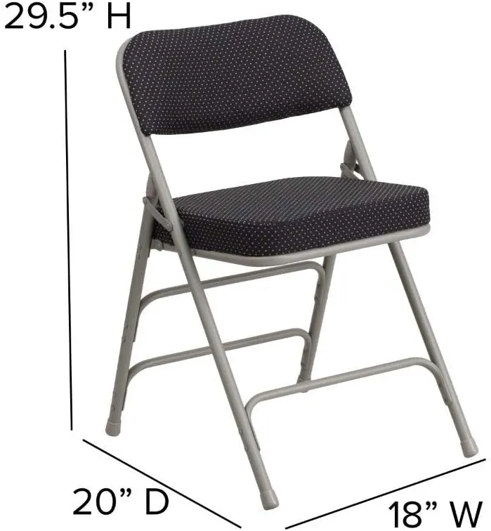 Flash Furniture 2 Pack HERCULES Series Premium Curved Triple Braced & Double Hinged Black Pin-Dot Fabric Metal Folding Chair