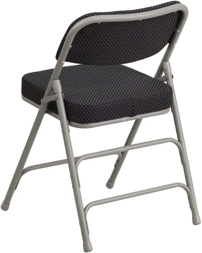 Flash Furniture 2 Pack HERCULES Series Premium Curved Triple Braced & Double Hinged Black Pin-Dot Fabric Metal Folding Chair
