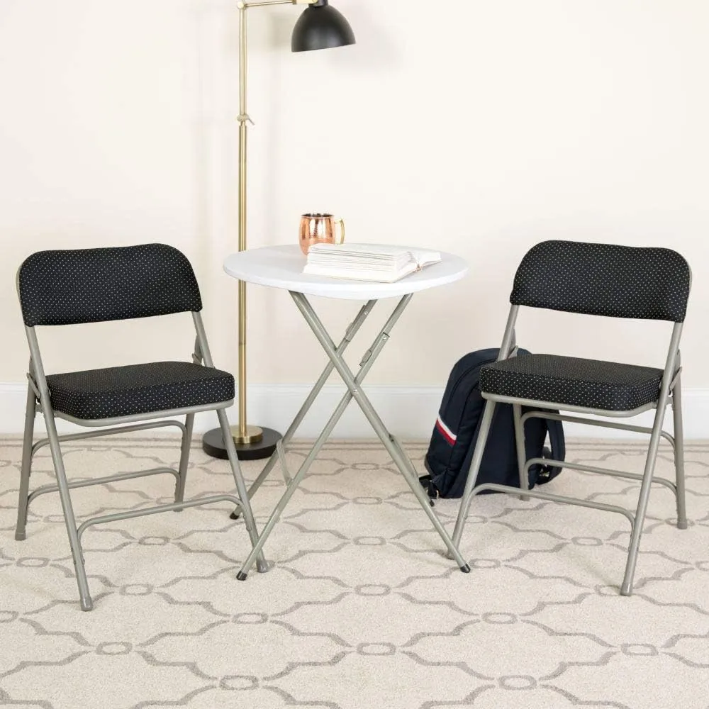 Flash Furniture 2 Pack HERCULES Series Premium Curved Triple Braced & Double Hinged Black Pin-Dot Fabric Metal Folding Chair