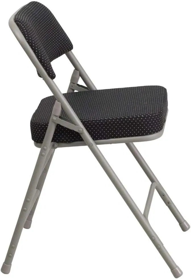 Flash Furniture 2 Pack HERCULES Series Premium Curved Triple Braced & Double Hinged Black Pin-Dot Fabric Metal Folding Chair