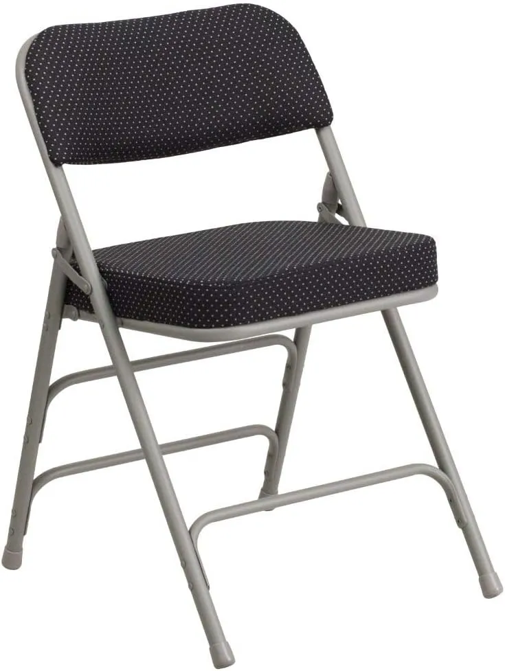 Flash Furniture 2 Pack HERCULES Series Premium Curved Triple Braced & Double Hinged Black Pin-Dot Fabric Metal Folding Chair