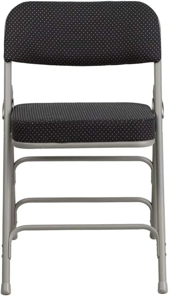 Flash Furniture 2 Pack HERCULES Series Premium Curved Triple Braced & Double Hinged Black Pin-Dot Fabric Metal Folding Chair