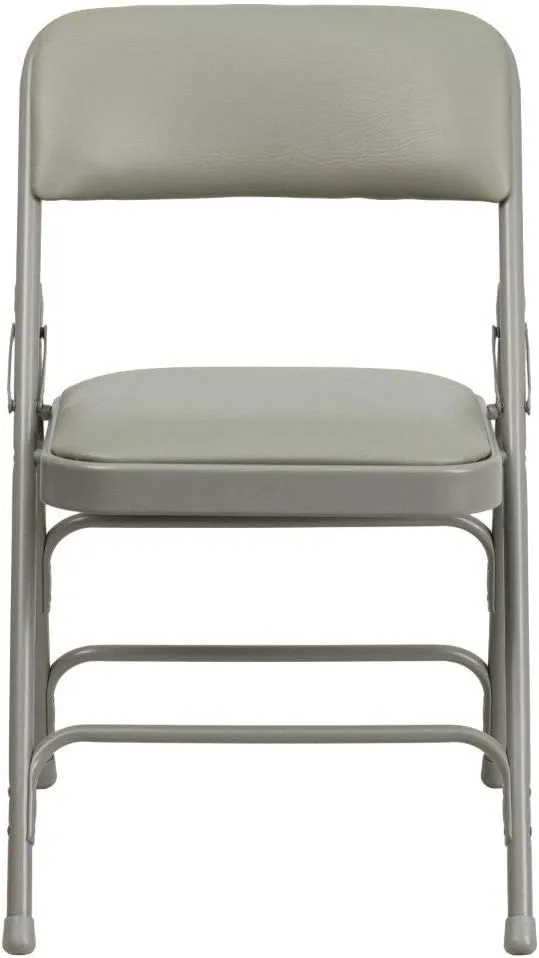 Flash Furniture 4 Pack HERCULES Series Curved Triple Braced & Double Hinged Gray Vinyl Metal Folding Chair