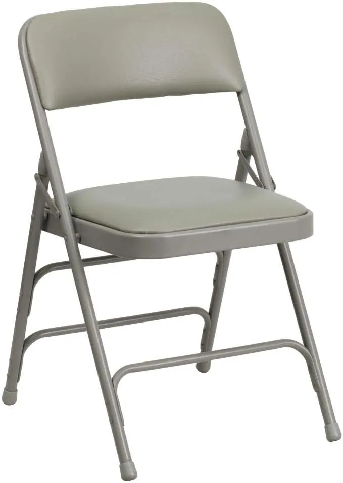 Flash Furniture 4 Pack HERCULES Series Curved Triple Braced & Double Hinged Gray Vinyl Metal Folding Chair