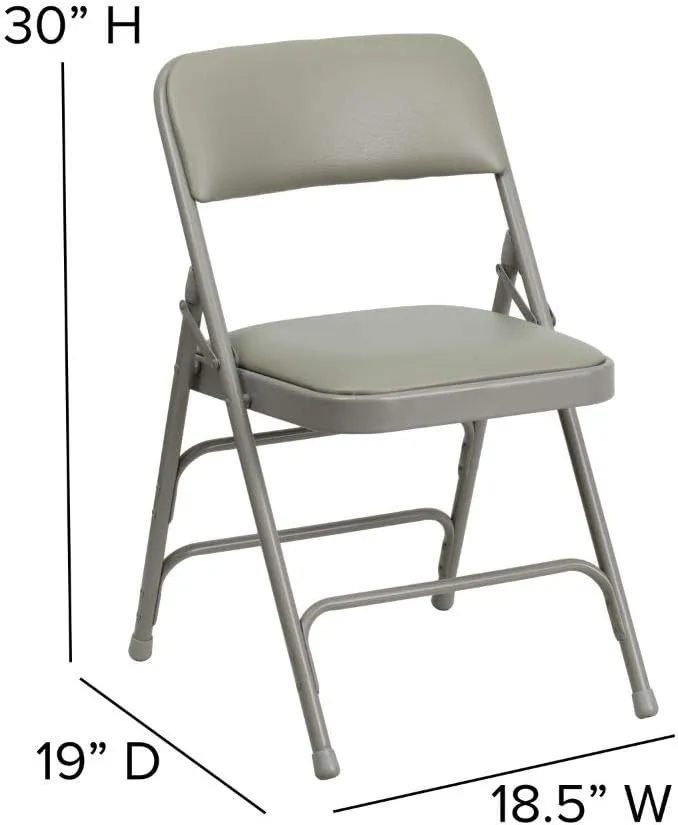 Flash Furniture 4 Pack HERCULES Series Curved Triple Braced & Double Hinged Gray Vinyl Metal Folding Chair