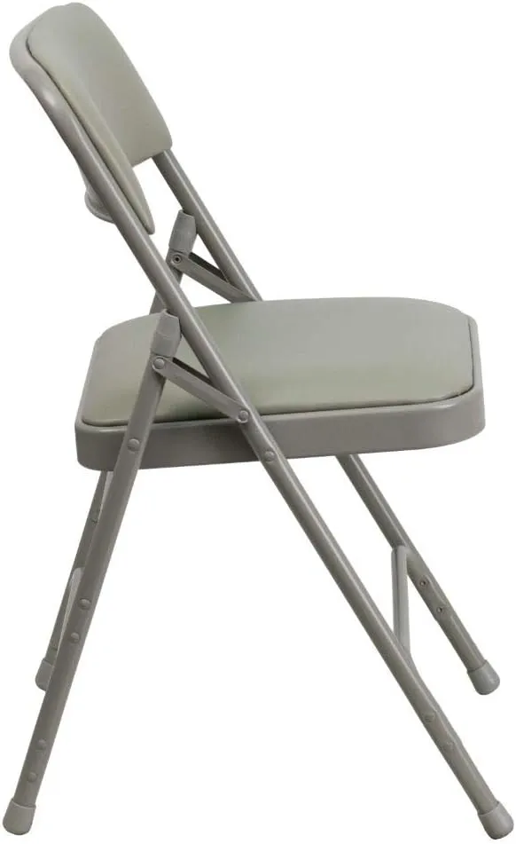 Flash Furniture 4 Pack HERCULES Series Curved Triple Braced & Double Hinged Gray Vinyl Metal Folding Chair